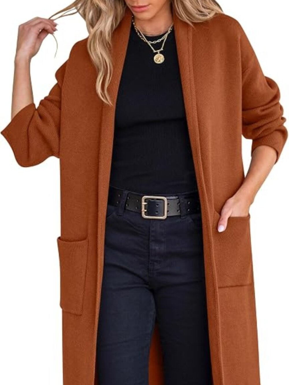 ANRABESS Women's Cardigan Long Sweater Open Front Knit Coatigan Duster Medium